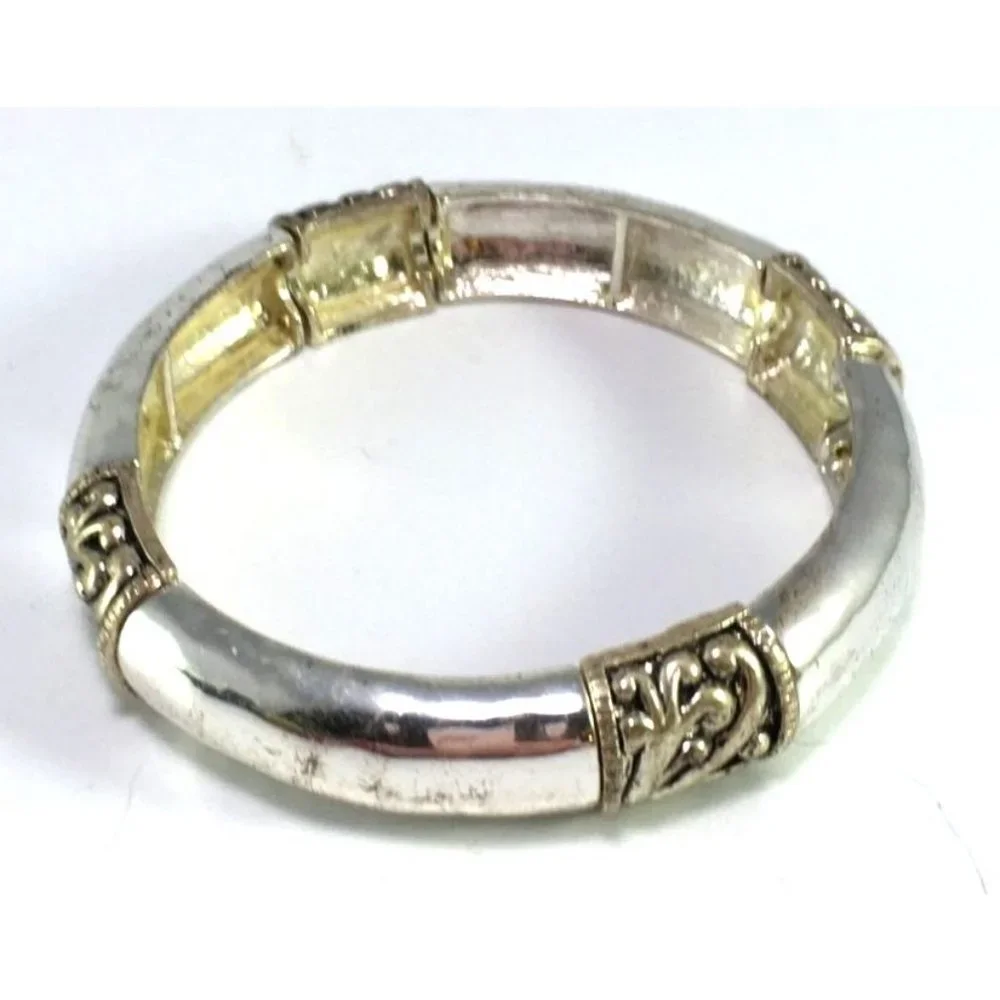 Antique Look Silver Tone Ethnic Style Boho Stretch Bracelet - Picture 3 of 4